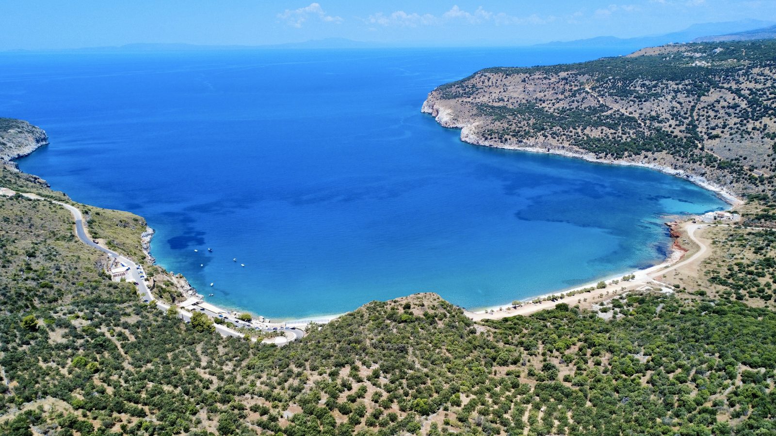 Aerial view of the Mani coastline near Charia
